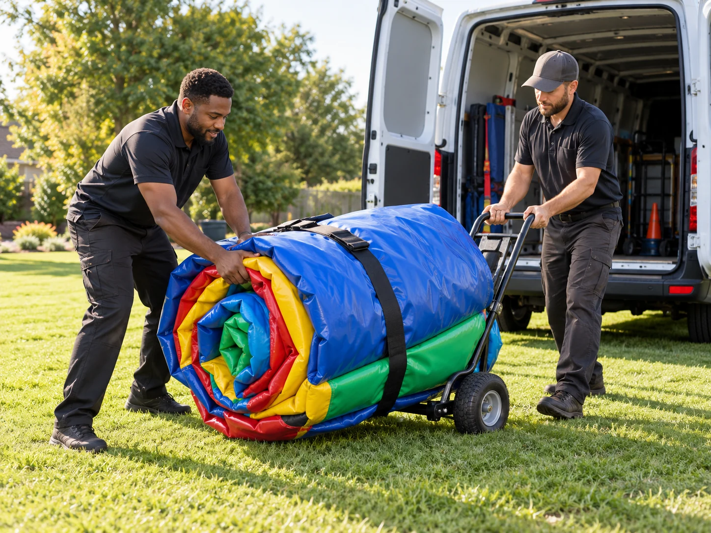 Illustrative backyard inflatable rental